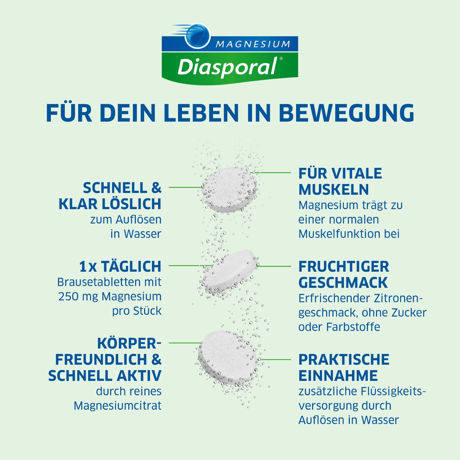 Vorteile der Magnesium-Diasporal 250 aktiv Brausetabletten